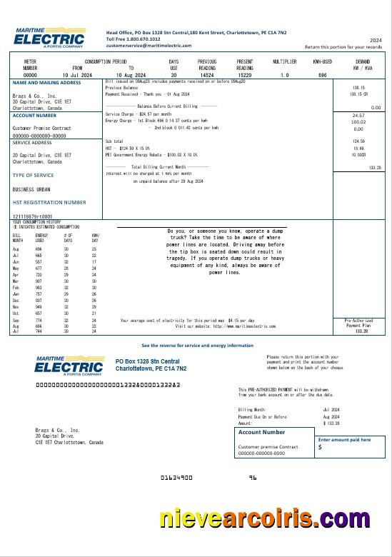Canada Maritime Electric business utility bill